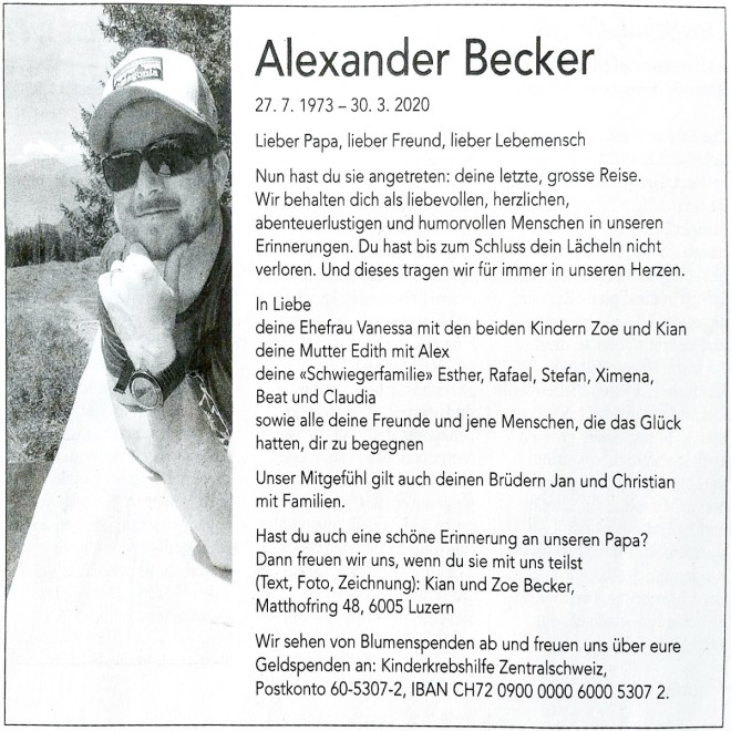 Todesanzeige Alexander Becker