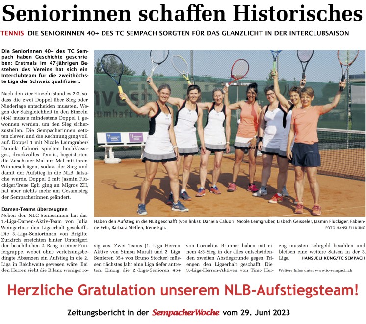 Abschlussbericht Interclub-Saison 2023 TC-Sempach