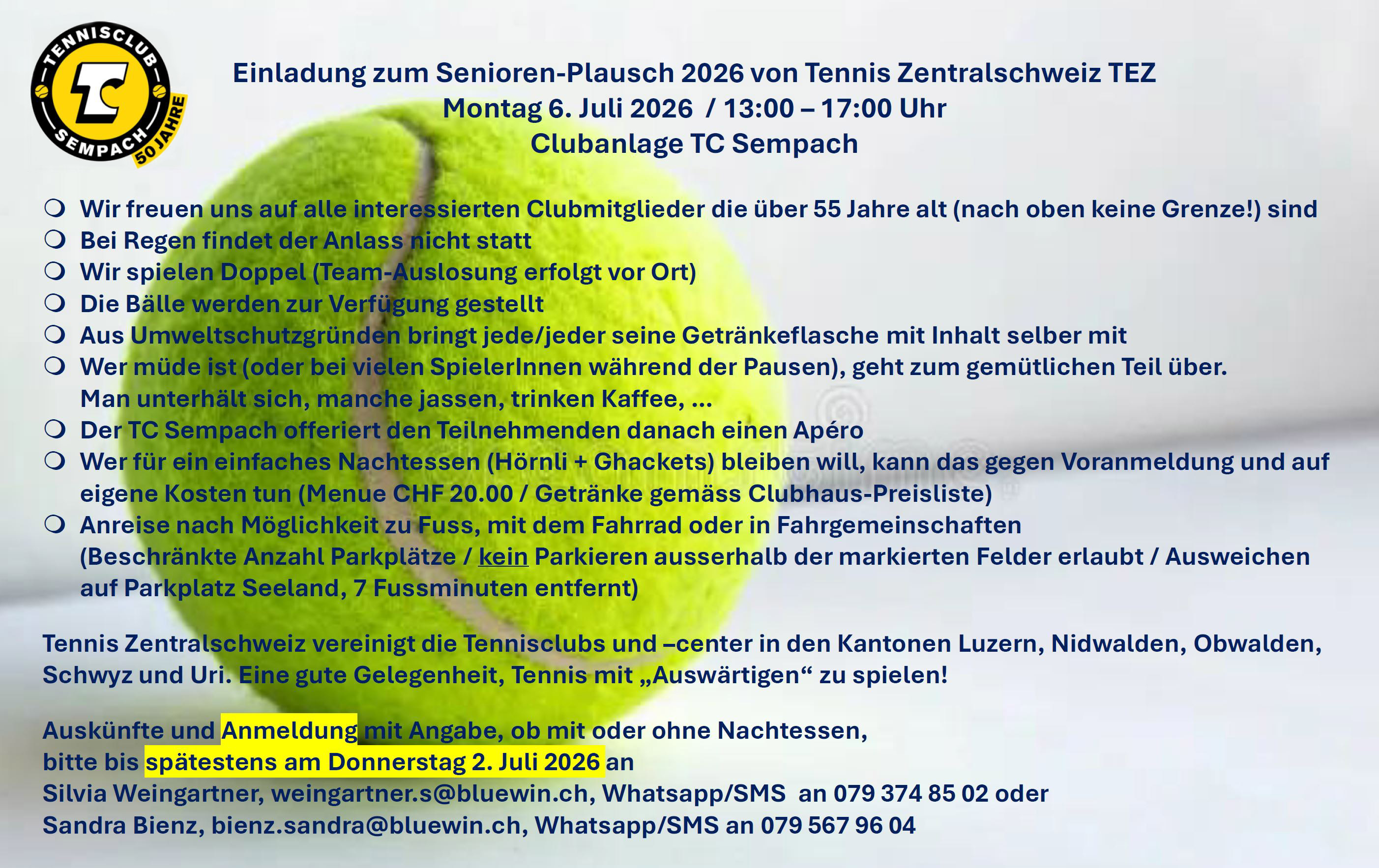 TEZ-Seniorenplausch 2026 beim TC Sempach TEZ-Seniorenplausch 2026 beim TC Sempach