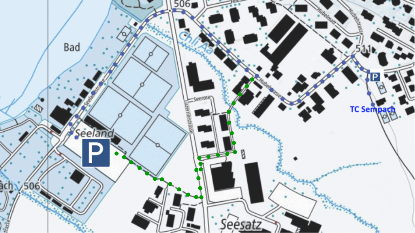 Wegbeschreibung Parkplatz Seeland zum TC Sempach Wegbeschreibung Parkplatz Seeland zum TC Sempach